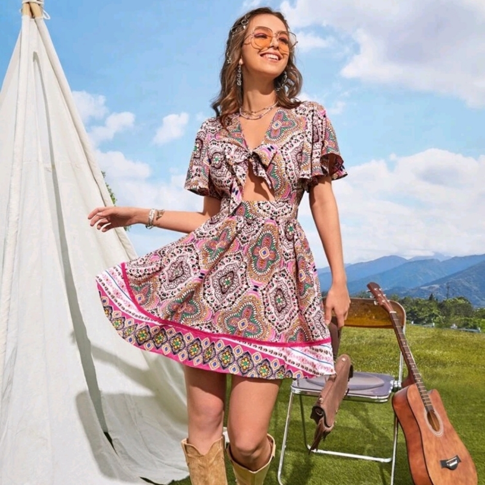 Women's boho hippie pattern dress
